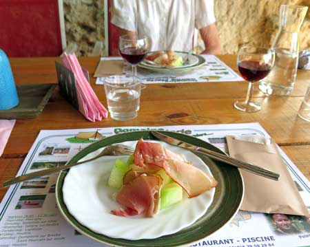 Walking in France: Entrées of ham and green melon