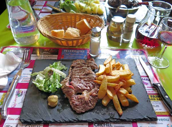Walking in France: Followed by entrecôte and chips for Keith