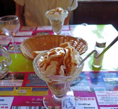 Walking in France: And Café and Caramel Liegeois to finish a fine meal