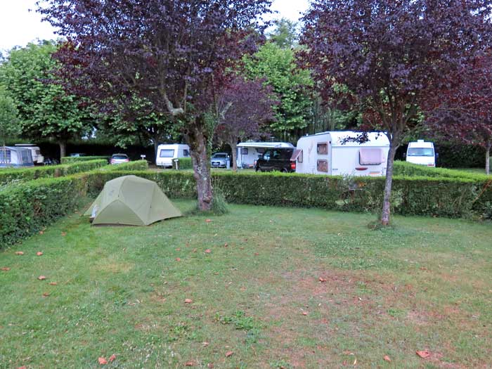 Walking in France: Our little tent in a big pitch, St-Pourçain-sur-Sioule camping ground