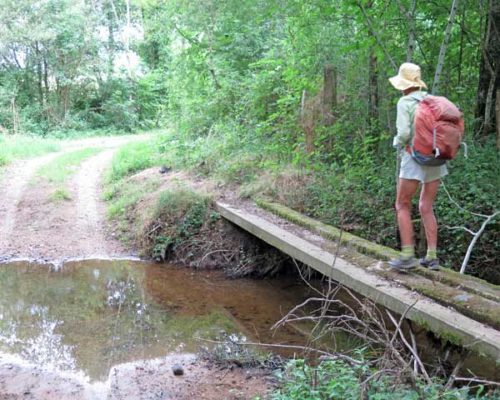 Walking in France: Crossing a small stream