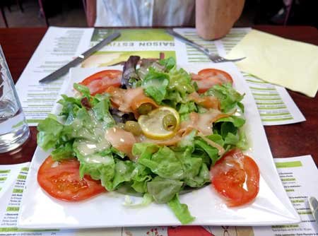 Walking in France: Salade norvegienne for starters at the kebab shop