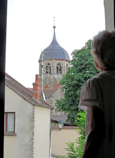 Walking in France: View of the church from our hotel room