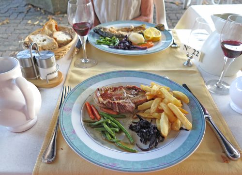 Walking in France: Followed by entrecôte and chips for Keith