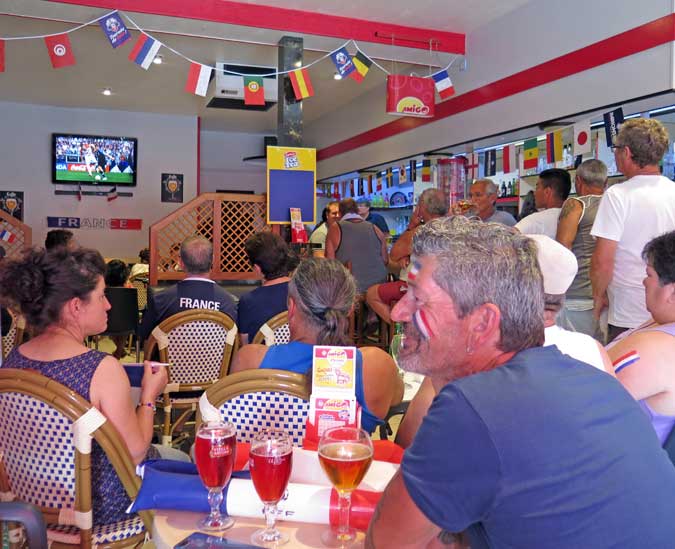Walking in France: Part of the crowd at le Café de France to watch the World Cup final, Clamecy
