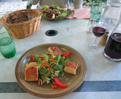 Walking in France: Keith's entrée, three crisply fried seafood parcels with salad 