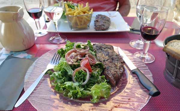 Walking in France: Followed by  steaks with salad and frites