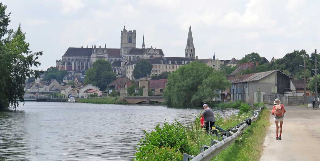 Walking in France: Auxerre's cathedral, and the spire of the abbey of St-Germain