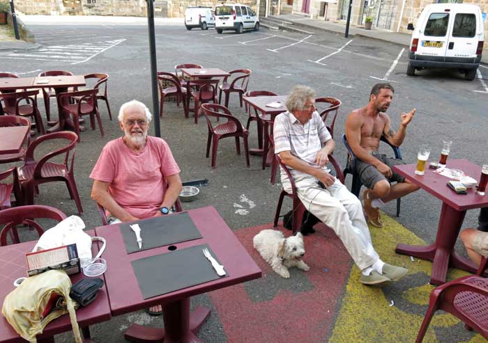 Walking in France: Waiting for dinner at the Café du Midi, accompanied by some local drinkers